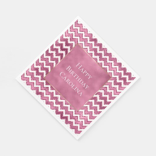 Serviette En Papier Glamme rose blanc Zigzag (Coin)