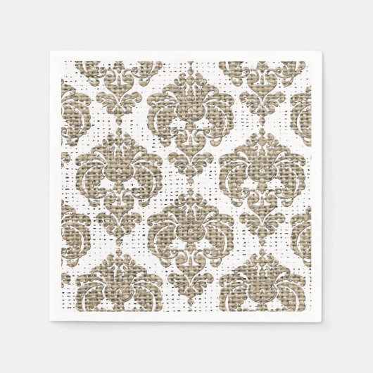 Serviette En Papier Glamor Rustique Burlap Royal Damask Chic Moderne (Devant)