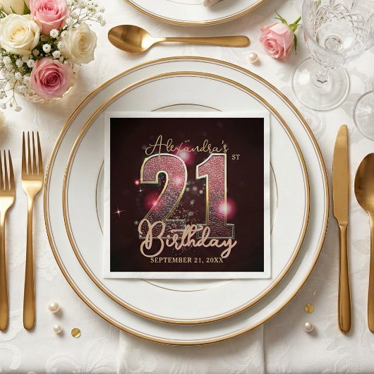 Serviette En Papier Glamorous 21st Birthday Rose Gold Pink Glitter