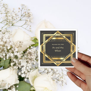 Serviette En Papier Glamour Art Déco Gold sur le dîner Vintage noir