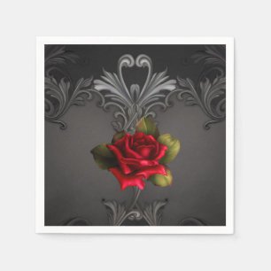 Serviette En Papier Glamour gothique Rose rouge Noir ornemental Glamou