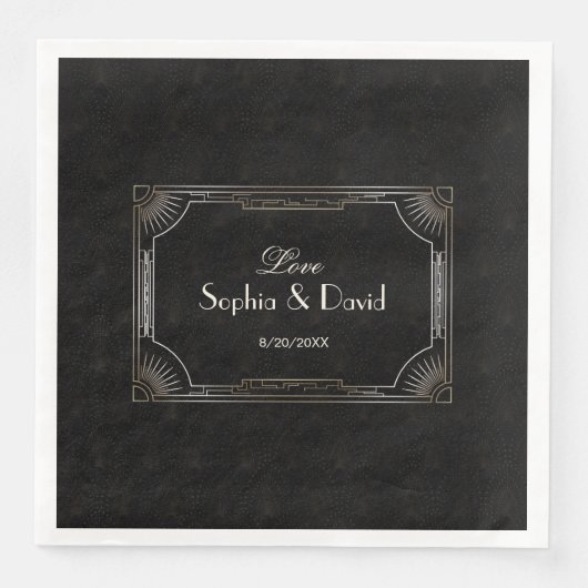 Serviette En Papier Glamour Great Gatsby Gold Art Déco Mariage (Devant)