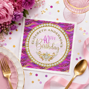 Serviette En Papier Glamour Rose Gold Bijou Strata 40e Anniversaire