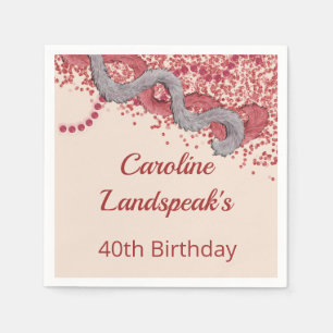 Serviette En Papier Glamour Vintage 40e Anniversaire Plumes Rouges, To