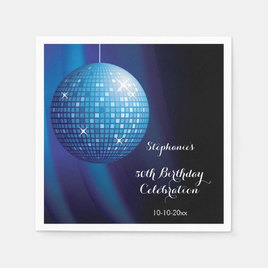 Serviette En Papier Glamourous 50e anniversaire Blue Party Disco Ball (Devant)