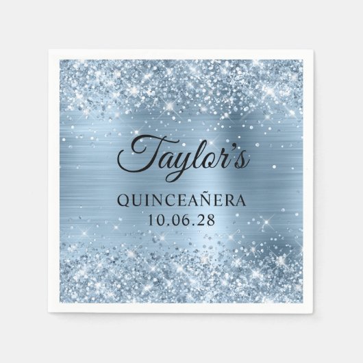Serviette En Papier Glitter bleu clair huile Quinceañera (Devant)