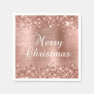 Serviette En Papier Glitter Rose Gold Foil Joyeux Noël