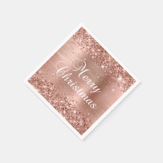 Serviette En Papier Glitter Rose Gold Foil Joyeux Noël (Coin)
