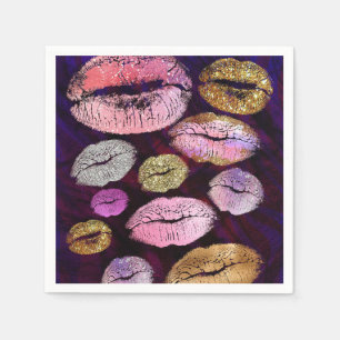 Serviette En Papier Glitter Sparkly Kiss Lips Beauté Maquillage Fête