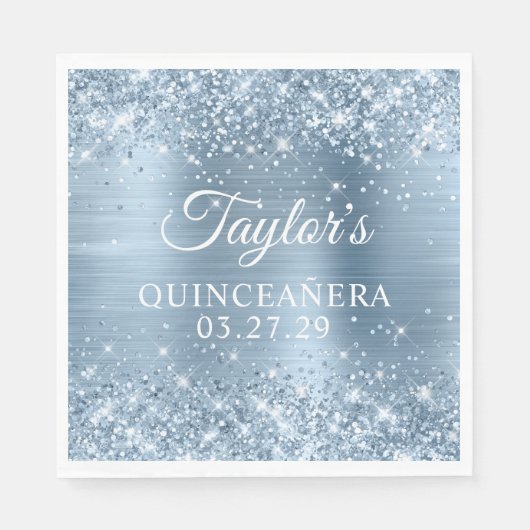 Serviette En Papier Glitterature bleu clair huile Quinceanera (Devant)