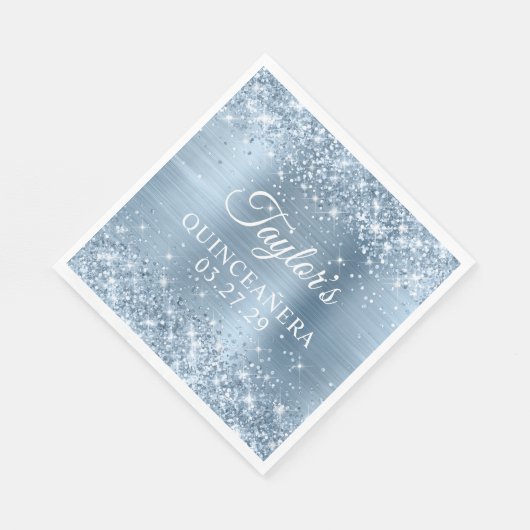 Serviette En Papier Glitterature bleu clair huile Quinceanera (Coin)