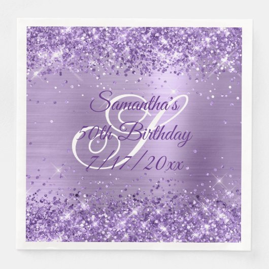 Serviette En Papier Glitterie Lumière violet 50e anniversaire (Devant)