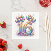 Serviette En Papier Glitterie Numéro 16 avec Ballons et Confetti (En situation)