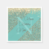 Serviette En Papier Glitterie or Plumes Monogramme Anniversaire (Devant)