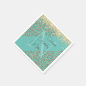 Serviette En Papier Glitterie or Plumes Monogramme Anniversaire (Coin)