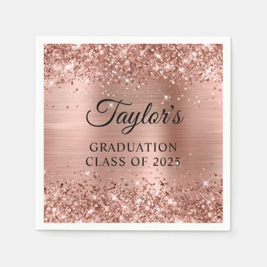 Serviette En Papier Glitterie Rose Gold Foil Graduation (Devant)