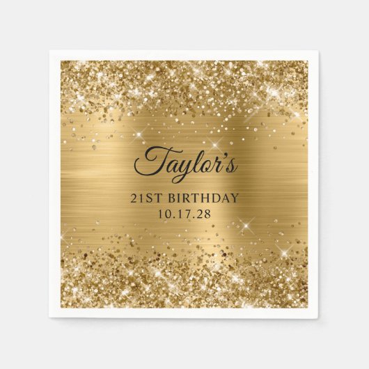 Serviette En Papier Glittery Gold Foil 21st Birthday (Devant)