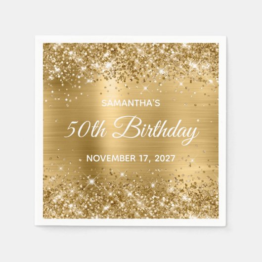 Serviette En Papier Glittery Gold Foil 50e anniversaire (Devant)