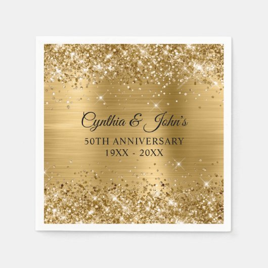 Serviette En Papier Glittery Gold Foil 50th Anniversary (Devant)