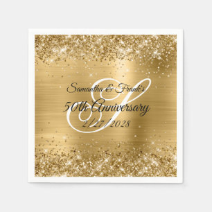 Serviette En Papier Glittery Gold Foil Monogrammé 50e anniversaire