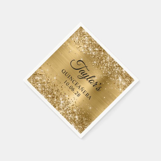 Serviette En Papier Glittery Gold Foil Personnalisé Quinceañera (Coin)