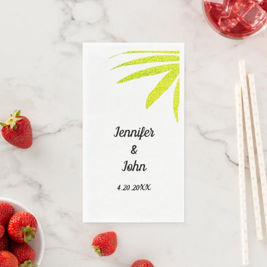 Serviette En Papier Glittery Golden Green Palm Mariage blanc (En situation)