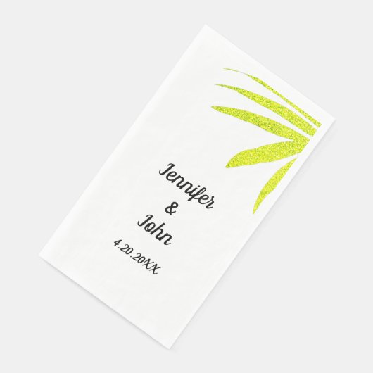 Serviette En Papier Glittery Golden Green Palm Mariage blanc (Coin)