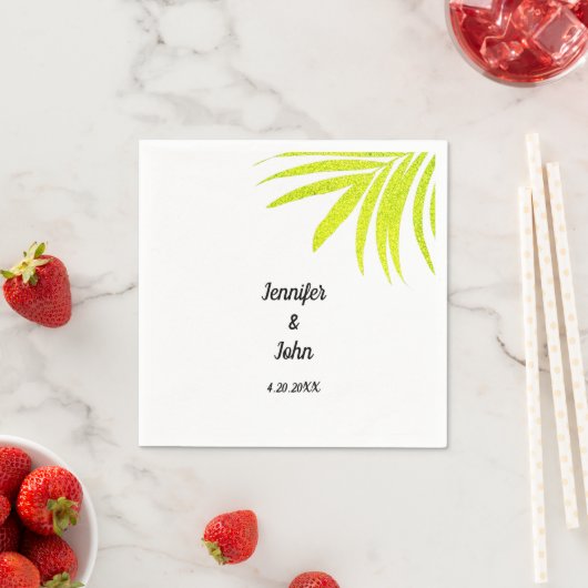 Serviette En Papier Glittery Golden Green Palm Mariage blanc (En situation)