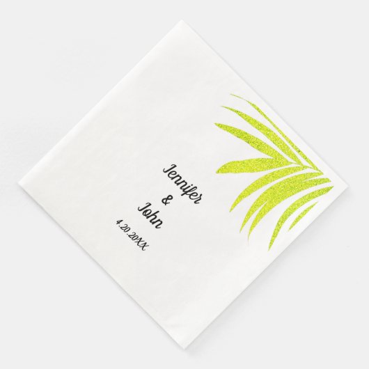 Serviette En Papier Glittery Golden Green Palm Mariage blanc (Coin)