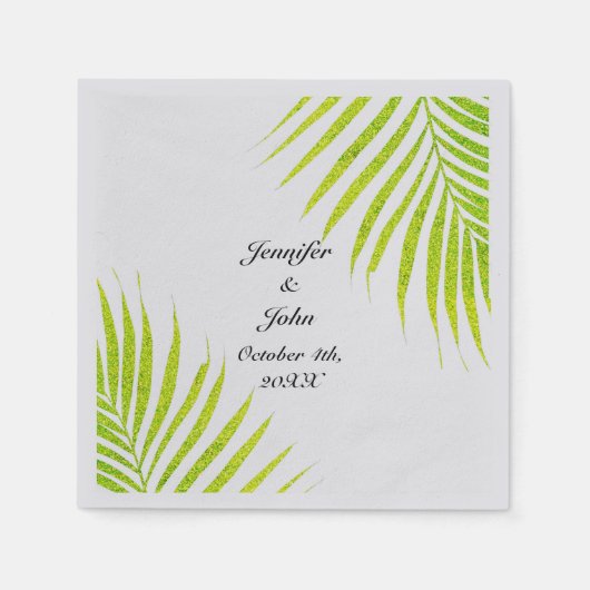 Serviette En Papier Glittery Green Gold Palm Tropical Mariage Argent (Devant)