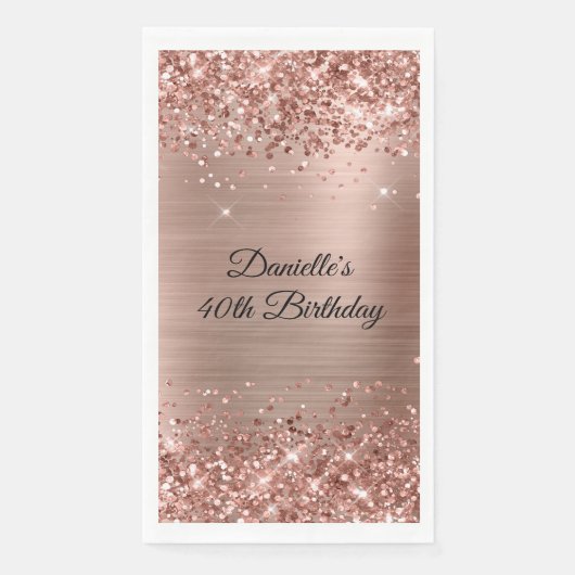 Serviette En Papier Glittery Rose Gold Foil 40e anniversaire (Devant)