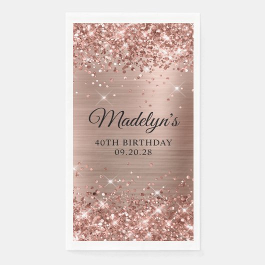 Serviette En Papier Glittery Rose Gold Foil 40e anniversaire (Devant)