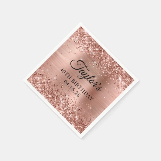 Serviette En Papier Glittery Rose Gold Foil personnalisé 40e anniversa (Coin)