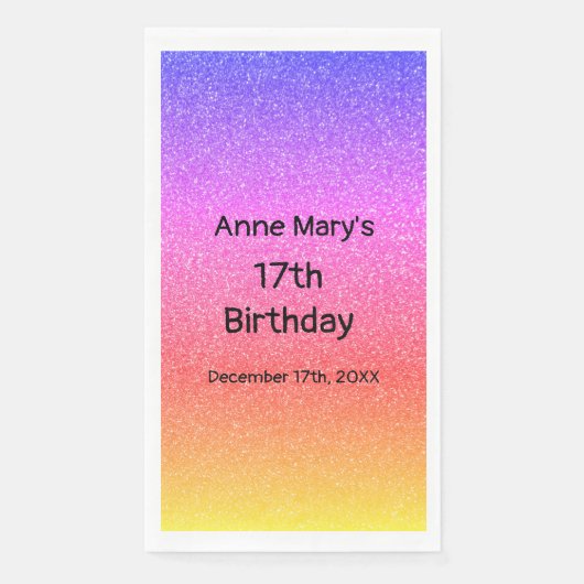 Serviette En Papier Glittery Rose Orange 17e anniversaire Personnalisé (Devant)
