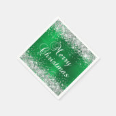 Serviette En Papier Glittery Silver and Green Joyeux Noël (Coin)