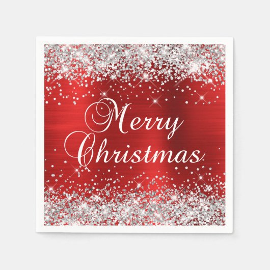 Serviette En Papier Glittery Silver and Red Joyer Christmas (Devant)
