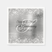 Serviette En Papier Glittery Silver Foil Monogrammé 25e anniversaire (Devant)