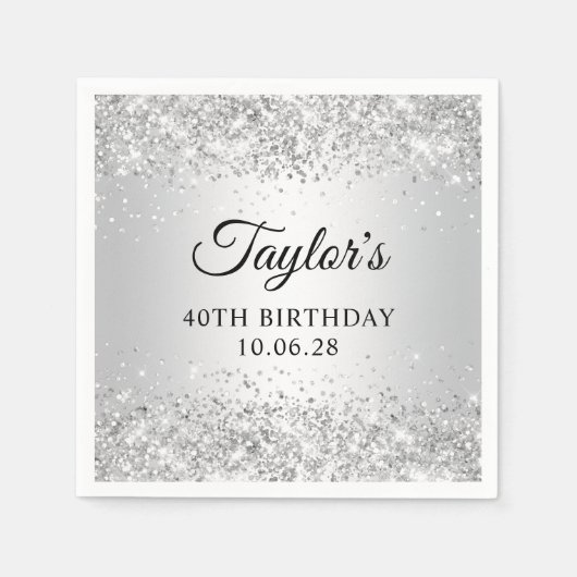Serviette En Papier Glittery Silver Ombre 40e anniversaire (Devant)