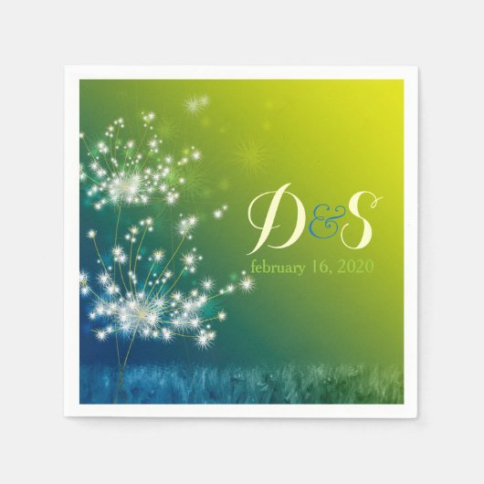 Serviette En Papier Glitzy Dandelions Mariage magique (Devant)