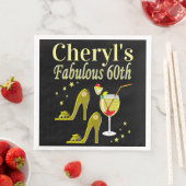 SERVIETTE EN PAPIER GLITZY GOLD 60E ANNIVERSAIRE (En situation)