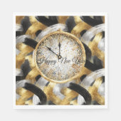 Serviette En Papier Glitzy Gold Silver Black New Year's Clock (Devant)