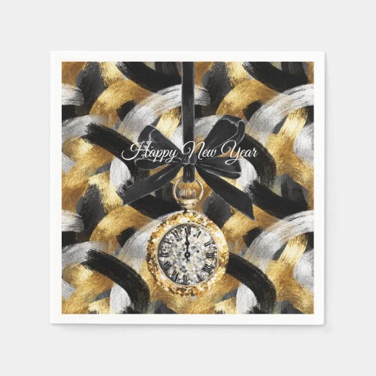 Serviette En Papier Glitzy Gold Silver Black New Year's Midnight (Devant)