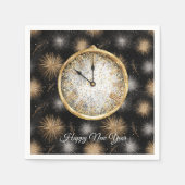Serviette En Papier Glitzy Gold Silver Fireworks New Year's Clock (Devant)