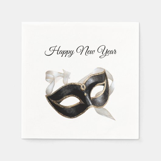 Serviette En Papier Glitzy Gold Silver New Year Black Mask (Devant)