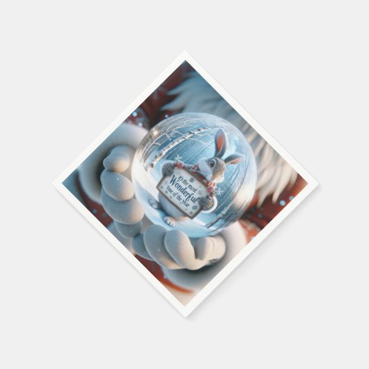 Serviette En Papier Globe De Neige De Noël Avec Lapin (Coin)