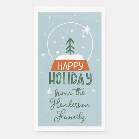 Serviette En Papier Globe De Neige Joyeux Vacances Bleu clair (Devant)