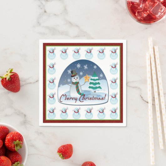 Serviette En Papier Globe des neiges Snowman Joyeux Noël Naples (En situation)