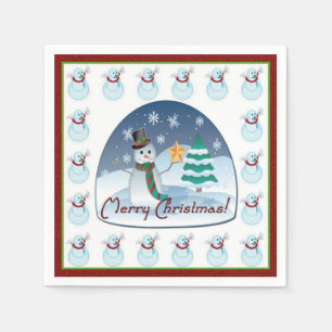 Serviette En Papier Globe des neiges Snowman Joyeux Noël Naples