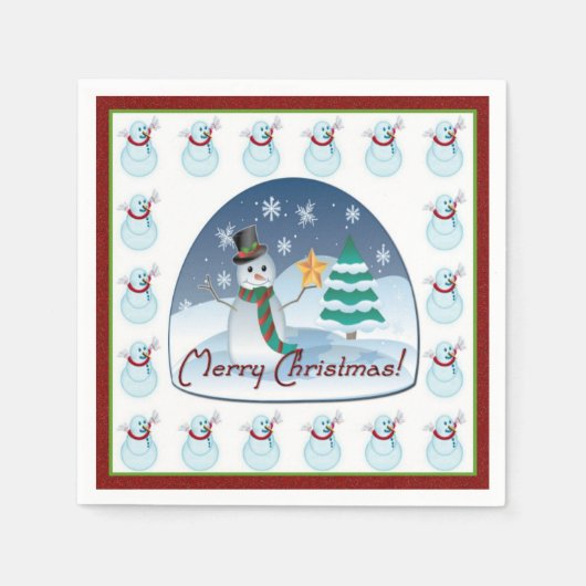 Serviette En Papier Globe des neiges Snowman Joyeux Noël Naples (Devant)