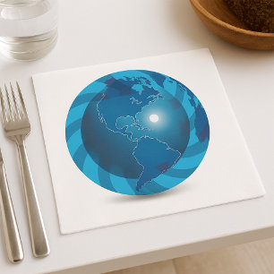 Serviette En Papier Globe terrestre moderne bleu carte du monde